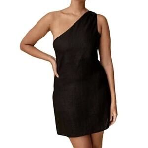 THEORY Sleeveless One Shoulder Mini Dress in Black Satin
